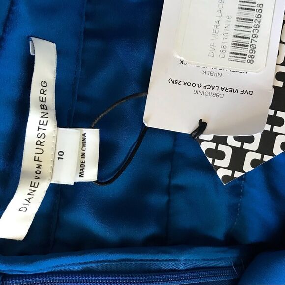 Diane von Furstenberg Viera Embroidered Lace Dress Cobalt Blue 10 pencil slim - Picture 2 of 9